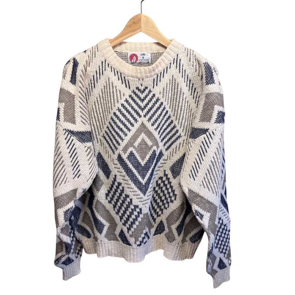 VTG Men's XL Geometric Aztec Diamond Knit Sweater Pullover 90s‎ Grandpacore USA